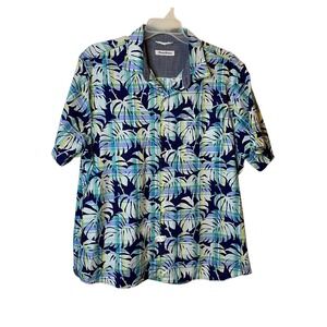 Tommy Bahama XXL Mens Tropical Blue Palm Leaf Print Short Sleeve Button Shirt